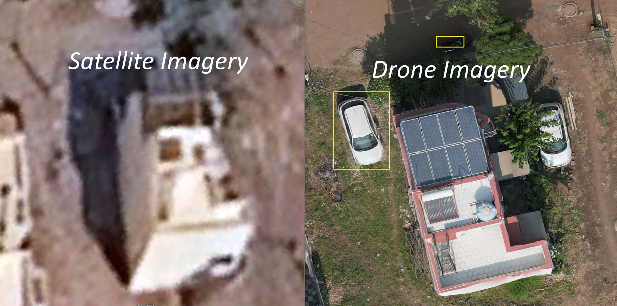 Comparison of drone survey resolution versus satellite imagery resolution for mapping project