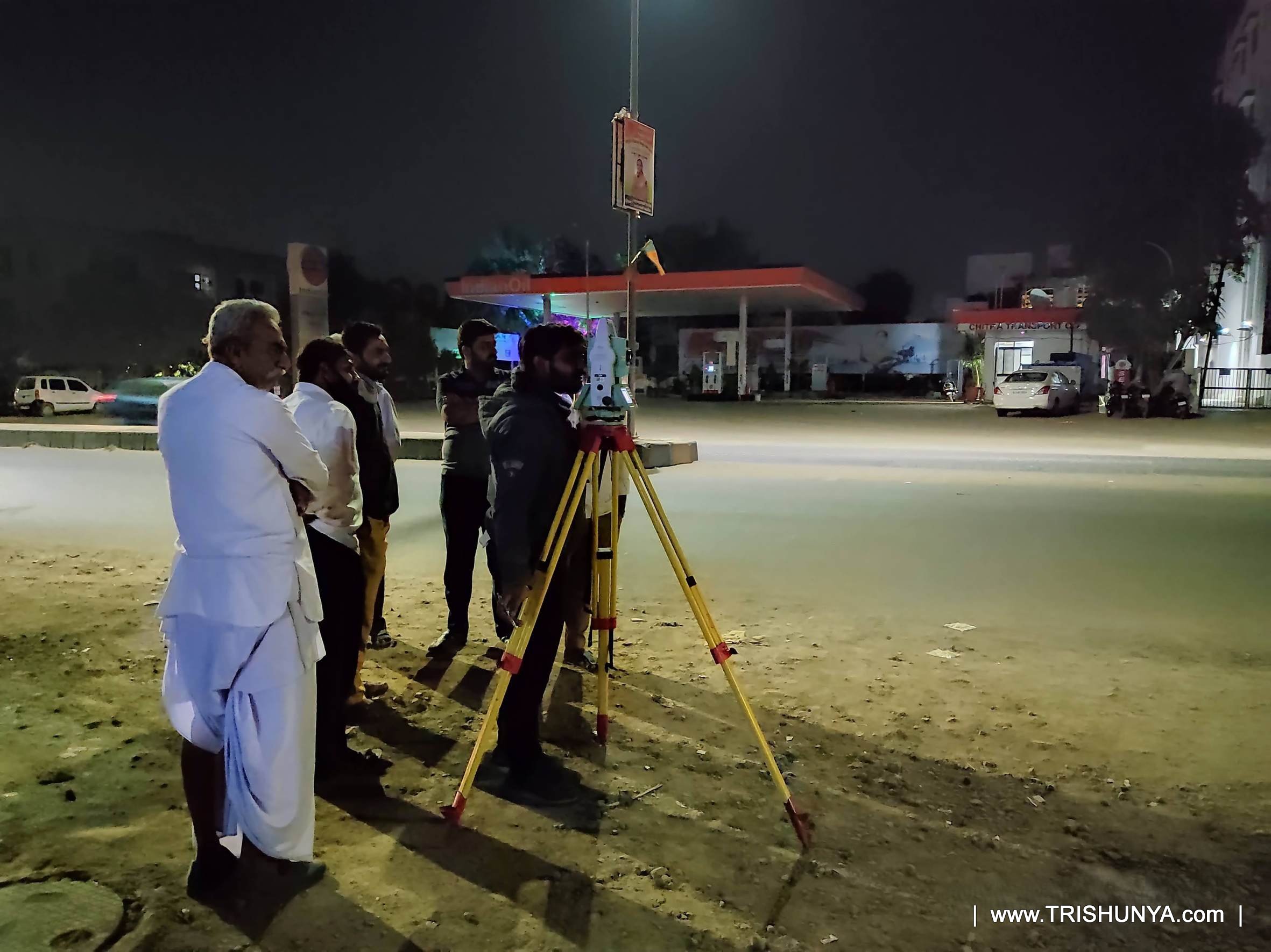 Total Station marking center line points for a proposed overbridge in a city area