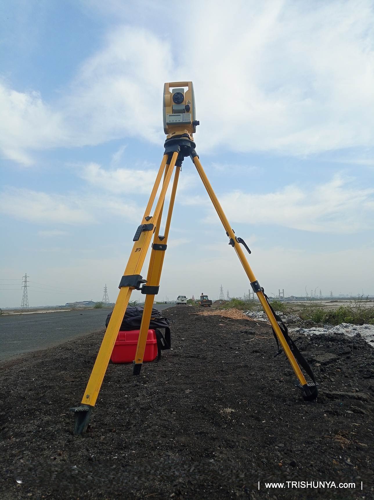 Total Station being used for surveying and marking on a national highway project