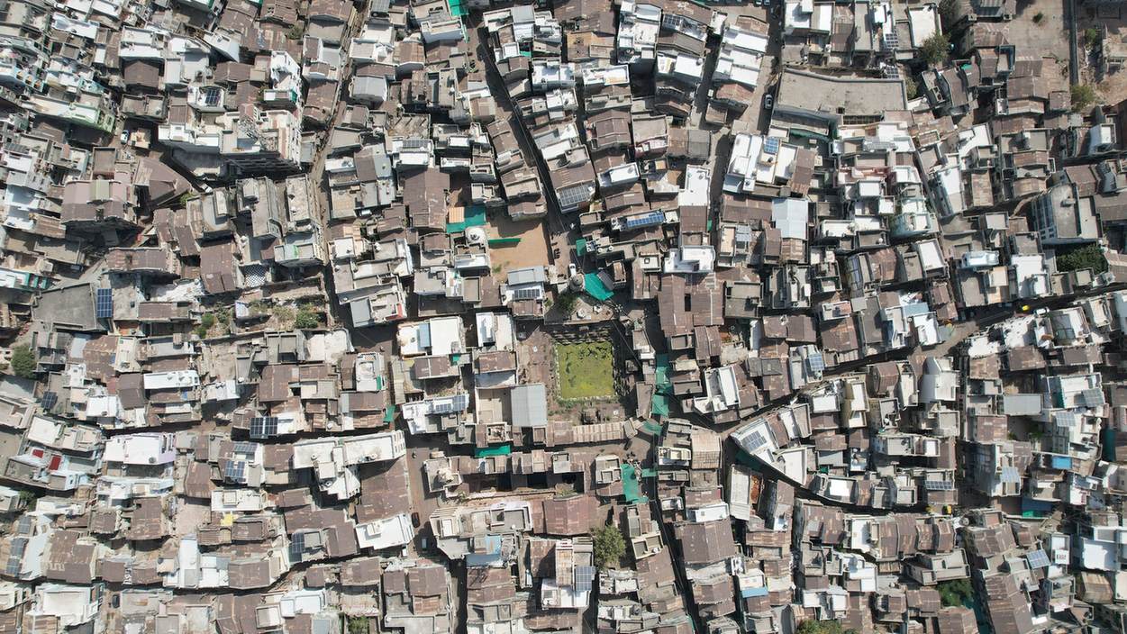Aerial photo of a heritage site captured by drone from high altitude