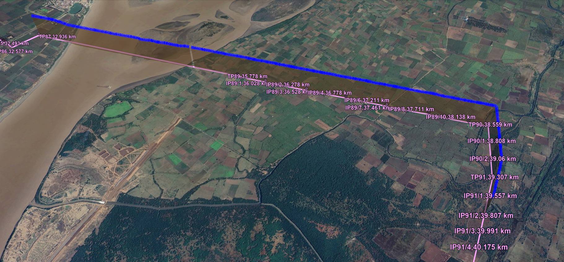 Drone flight GPX file being inspected to verify chainage coverage
