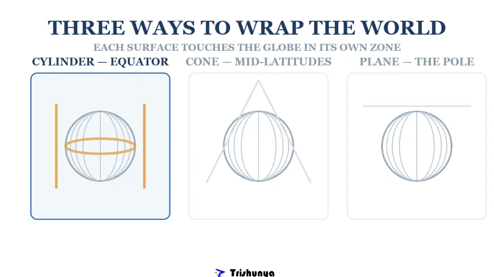 Cylinder, Cone, or Flat Plane: How Projections Get Built