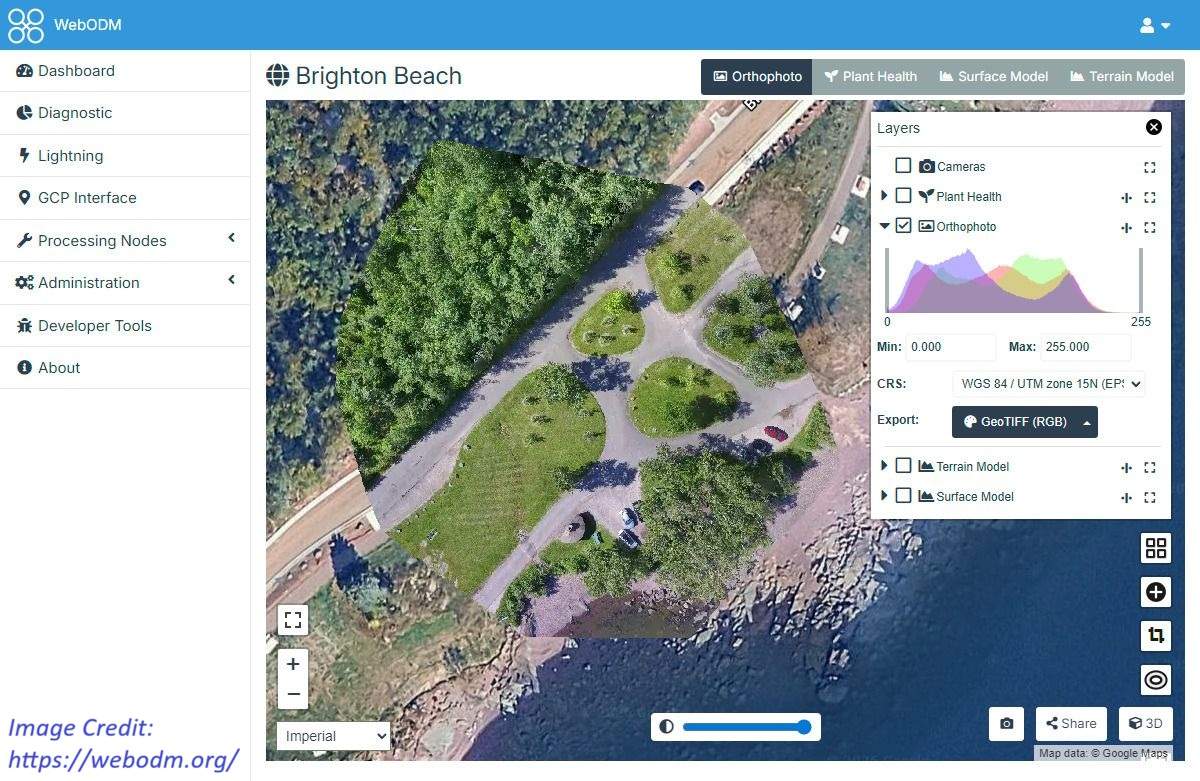 Photogrammetry software processing drone images to create orthomosaic map